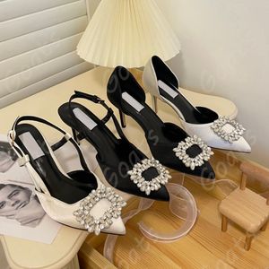 Kutu 6.5cm ile 6.8cm topuklu Sandallar Zarif Sandalet Tasarımcı Kadınların Yüksek Topraklı Düğün Ayakkabıları Moda Arka Ayak Ayak Tip Stiletto Topuk Elbise Prenses Cam Ayakkabıları