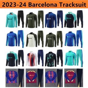 2023 2024 Barca Takip Camisetas de Soccer Jersey Eğitim Takımı Ferran Pedri 23/24 Yarım Zip Erkekler ve Çocuk Seti Lewandowski Futbol Takip Kıyafet Kazak Üniforması