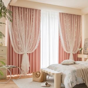 Шторы розовые кружевные плотные шторы с полыми звездами, ткань в стиле ретро Advanced Sense, стиль принцессы, спальня, гостиная, оконный экран, встроенный