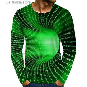 Erkek Tişörtler Grafik Optik İllüzyon 3D Baskı Uzun Slve T Shirt Sıradan Moda Rahat Kıyafetler TSHIRT TS TOP UCUZ STRTWEAR BÖLGE Y240315