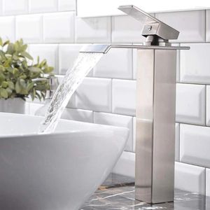 Banyo Lavabo muslukları skowll şelale musluğu tek saplı gemi güverte montajı vanity modern havza fırçalanmış nikel