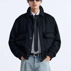 Erkek Ceketler Sonbahar ve Kış Gölgeli Yün Karışık Erkekler Ceket Sokak Giyim Retro Yakası Büyük Cep Kısa Stil İş Ceket Korece Versiyon