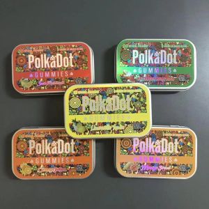 Polkadot Gummies Metal Tin Ambalaj Kutuları Orangejulius Dikdörtgen Teneke Metal Ambalaj Kutusu Polk Dot Magic LL için Flip Saklama Kutusu
