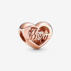 Gül altın teşekkür ederim anne kalp cazibesi Pandora'nın gerçek gümüş cazibesi set tasarımcı bilezik yapım bileşenleri kolye kolye aşk takılar orijinal kutu