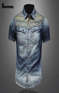 Men039s tshirts moda üstleri yaz kısa kollu model patchwork erkek denim gömlek rahat ince jean bluz seksi erkek giyim zz5386187