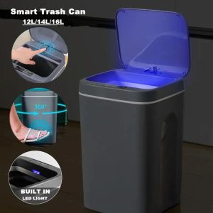 Sepetler Akıllı İndüksiyon Çöp Kutusu Otomatik Çıkma Kıyısı Kovası Çöp Banyosu Mutfak Elektrik Tipi Touch Çöp Kutusu Kağıt Sepeti