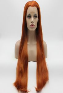 Iwona Hair Straight Extra Long Blonde Red Mix Wig 221443100 Жаростойкие синтетические парики фронта шнурка, наполовину связанные вручную 2437308