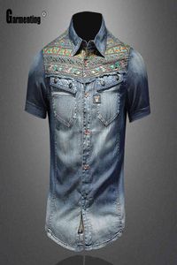 Men039s tshirts moda üstleri yaz kısa kollu model patchwork erkek denim gömlek rahat ince jean bluz seksi erkek giyim zz8225800