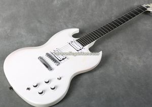 Özel Boyut Buckethead Bariton Alpine Beyaz Elektro Gitar 27 İnç Ölçekli Siyah Kafa Çubuk Kapağı, Krom Donanım, Grover Tuner