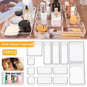 Бинки 13pcs Desk Dealer Divider Clear Herse Box Make Uup Cosmetics Organizer Прозрачный аккуратный поднос для домашнего офиса.