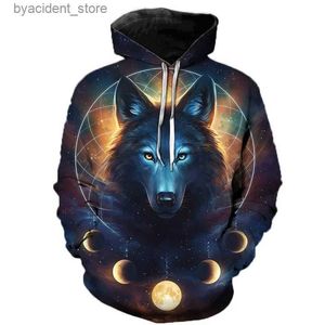 Erkek Hoodies Sweatshirts 2023 Büyük boy vahşi hayvan kurt soğuk ve şiddetli erkek hoodies fitness 3D baskılı kapüşonlu sweatshirtler izleme komik yakışıklı yeni l240315