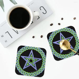 Masa Paspasları Pentagram Wicca Sembol Sembolleri PVC Deri Placemats Su Geçirmez Yalıtım Kahve Ev Mutfak Yemek Padleri Set 4