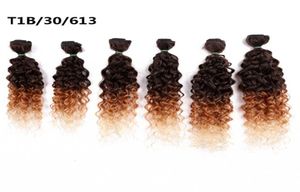 Moda 1418inch Ombre Burgundy Sarışın Sentetik Dokunma Kıvırcık Saç Demetleri Saç Uzatmalarında Dikiş 6PCSPACK2695737
