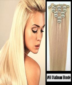 Clip In 100 Remy Human Hair Extensions 60 Platinum Blonde 8quot24quot Grade 8A Quality Full Head 7pcs 16clips Short Soft Si1820041