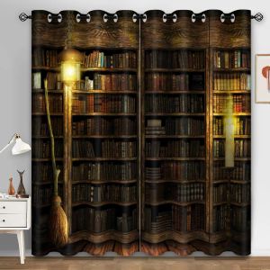 Perdeler 3D Dijital Baskılı Vintage Kitaplık Kitaplık Perdeler Oturma Odası Yatak Odası Retro Kütüphane Pencere Perdeler Ev Dekorasyon Özel