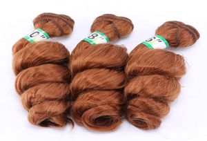 Bouncy derin gevşek dalga saç atkı saç uzatmalarında dikiş kahverengi ombre 3pcs bir haed sentetik lenght saç atsları w9704301 için jerry curl