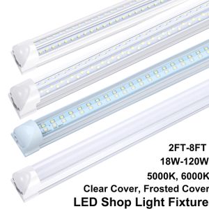 V şeklinde entegre T8 Bağlanabilir LED Dükkan Işık Fikstürü 2 4 5 6 8 Feet Floresan Lamba 120W 8ft 4ROW Işık Tüpleri Depo Garaj Işığı