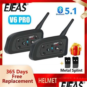 Мотоциклетная рация Ejeas V6 Pro Bluetooth-гарнитура для шлема с 1200M Bt переговорным устройством для 6 гонщиков Waterproo Dhyst