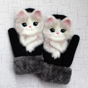 Перчатки с пятью пальцами, женские зимние перчатки для девочек, уличные толстые 3D теплые варежки с мультяшной собакой, утепленные мужские и рождественские подарки для детей269P