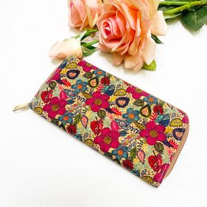 5pcs cep telefonu torbaları mantar deri çiçek yaprağı baskı çok işlevli telefon uzun kredi kartı tutucu karışımı renk