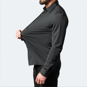 Mens Stretch Business Resmi Elbise Uzun Kollu Gömlekler Iron Slim Fit Fashion Bloz Lüks Sosyal Gömlek Erkekler İçin 240313