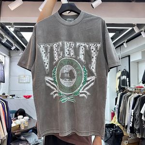 Oversized novo verão vintage high street água lavado graffiti algodão topo masculino feminino impressão camiseta de alta qualidade