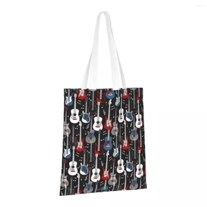 Сумки для покупок с рисунком гитары Многоразовые складные сумки для продуктов Моющиеся Легкий Прочный Полиэстер Подарок