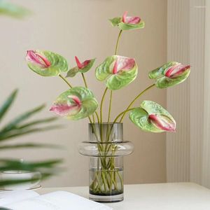 Dekoratif Çiçekler Düğün Ev Gelin Gerçek Touch Diy Yapay Calla zambakları Sahte İpek Bitkileri Anthurium