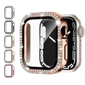 Стеклянный чехол для часов с бриллиантами для Apple Watch Series 8, 7, 6, 5, 4, 3, 2, 1, крышка, 49 мм, 38 мм, 40 мм, 41 мм, 45 мм, 44 мм, полнокадровая 3D-защитная пленка из закаленного стекла