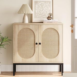 Mobili per sala da pranzo, armadietto per buffet, in rattan, con ante e ripiani, credenza in stile, consolle in legno, ingresso, consegna a casa, Ga Otnst