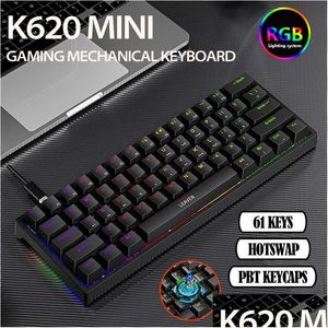 Klavyeler 61 Anahtarlar% 60 Mini Oyun Mekanik Klavye RGB P Tip-C Kablolu Ergonomi PBT KEHİP KEYAPLARI T230215 DROP TESLİMİ COMP OT7IH