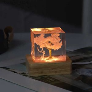 Masa lambaları 5cm küp organizma reçinesi 7doller tablo ışık creaktif sanat dekorasyon lambası ağacı geyik teması gece ışık usb şarjı yq240316