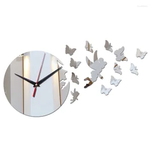 Relógios de parede DIY espelho acrílico material adesivo estilo moderno quartzo borboleta decoração relógios para sala de estar estudo