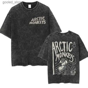 Erkek Tişörtler Retro Rock Arktik Maymun Müzik Albümü Grafik T-Shrit Erkekler Retro Yıkama Ultra İnce Kısa Kollu T-Shirt Y2K Hip Hop Street Giyim Q240316