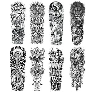 Водостойкая временная татуировка-наклейка, мужская полная рука, лесное животное, лев, волк, цветок маори, женский полутотем 240311
