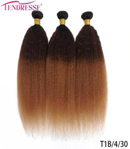 100 человеческих волос Kinky Straight Hair 34 пучка Ombre Yaki Wave Bundle Светлый цвет Коричневый 3 тона Ombre Бразильские волосы девственницы Ext4738720