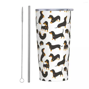 Tumblers Dachshund Tumbler Vakum Yalıtımlı Hediye Hayvan Köpek Lover Termal Bardak Paslanmaz Çelik Seyahat Açık Kupalar Su Şişesi 20oz