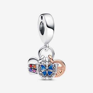 Regenbogen-Herz-Schmetterling-Frieden-Dreifach-Charm-Charm aus Pandora-925-Sterlingsilber, Designer-Armband-Charm-Halsketten-Anhänger mit Originalverpackung. Top-Qualität