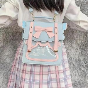 Omuz çantaları xiuya sevimli tatlı çanta kadınlar için bow kontrast rengi lolita jk kare öğrenci küçük sırt çantası rahat deri