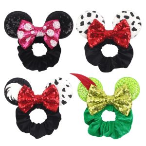 Novas orelhas de rato bonitas scrunchies de veludo faixa de cabelo feminina suporte de rabo de cavalo elástico meninas lantejoulas arco de cabelo acessórios para o dia das bruxas natal vida normal