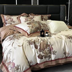 Conjuntos de cama 1000TC Algodão Egípcio Vintage Pintura A Óleo Estilo Flores Conjunto 200x23 0cm / 220x240cm Duvet Cover Bed Sheet Fronhas