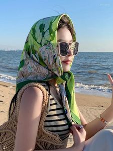Eşarplar 90cm kare ipek güneş koruyucu şallar kadın başörtüsü yaz türban şapkası kanser için bandana bere şapka