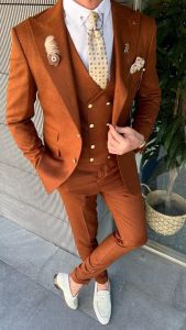 Suits 2023 Son Rust Renk İnce Fit Üç Parçalı Erkekler Takım Eşde Kapı Düğün Damat Sekreter