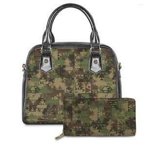 Omuz çantaları kamuflaj ordu yeşil tasarım dişi pu deri çanta lüks 2pcs/set bayanlar çanta cüzdan ile kadın messenger