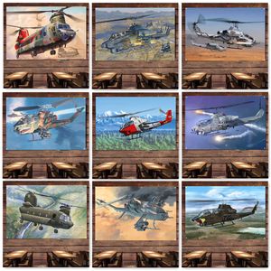 AH-1G Cobra Attack Helicopter e Chinook Transport Helicopter Poster Wall Chart - HD Military Art Banner - Fãs do Exército da Força Aérea dos EUA Pendurado na parede Bandeira Pintura em tela