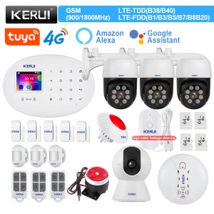 Kits KERUI W204 Alarmsystem Kit 4G GSM WIFI Tuya Smart Home Alarm Arbeit mit Alexa Google Assistant Sicherheitskamera Bewegungssensor