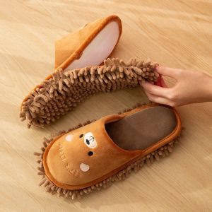 Botlar Kadın Erkek Kış Karikatür Terlik Yeni Ev Zemin Temizlik Ayak Ayakkabıları Sevimli Kedi Ayı Temiz Toz Mop Kapalı Terlik İçin Çıkarılabilir