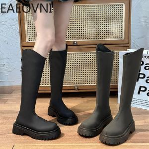 Boots 2023 Winter High Boots for Women Fashion Street Style Zippers Long Boots Женская элегантная платформа квартиры женская обувь