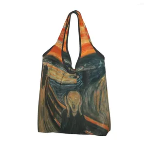 Depolama çantaları Kawaii Edvard Munch Tote Alışveriş Çantası Taşınabilir Alışveriş Omuz Ünlü Yağlı Boya Çantası