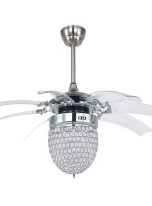 Modern Kristal Katlanır Tavan Fan lambası Moda LED Işık ile Görünmez Fanlar Minimalist Sessiz Uzaktan Kuman